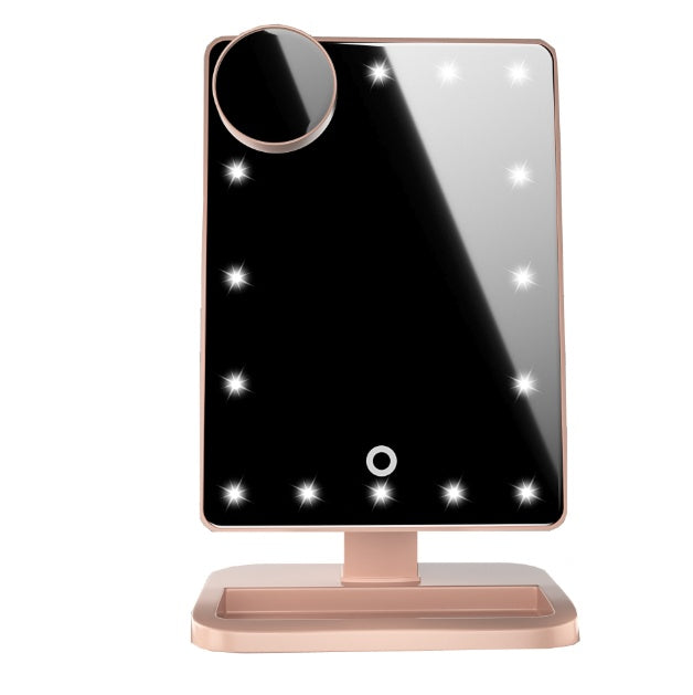 Touch screen LED makeup mirror with Bluetooth speaker and adjustable lighting
