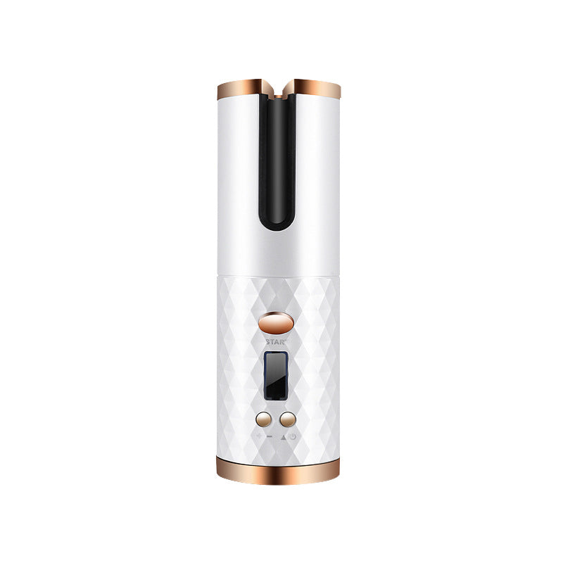 Rechargeable automatic hair curler with LCD display and ceramic barrel