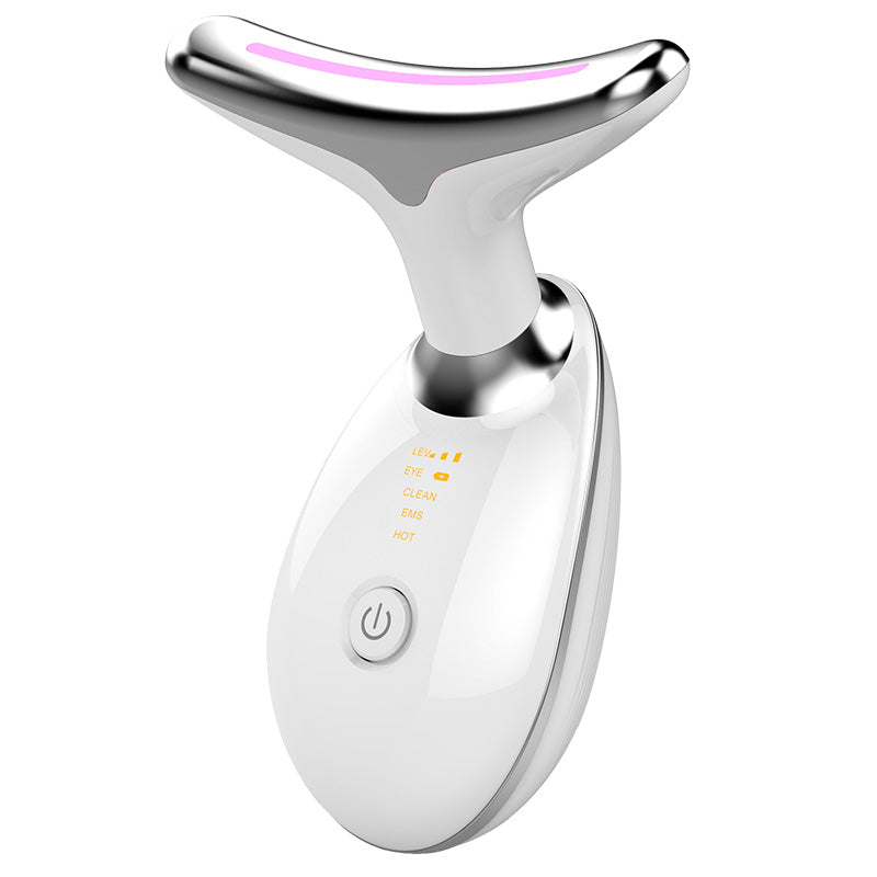 White Neck Lifting Skin Massager Device for Anti-Aging Benefits with ergonomic T-shaped head and power button for skin rejuvenation.