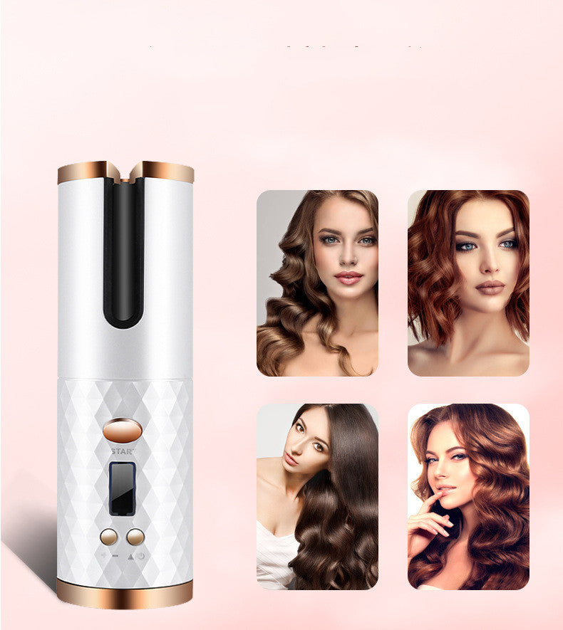 Rechargeable automatic hair curler with LCD display and ceramic barrel