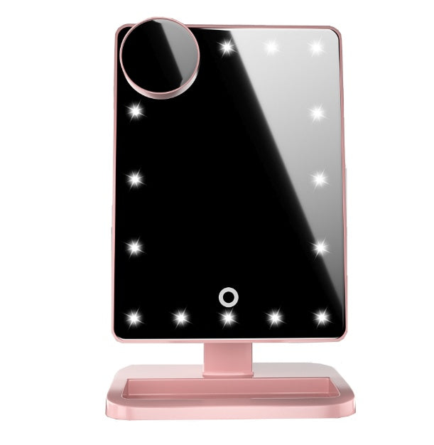 Touch screen LED makeup mirror with Bluetooth speaker and adjustable lighting
