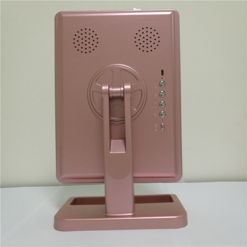Touch screen LED makeup mirror with Bluetooth speaker and adjustable lighting