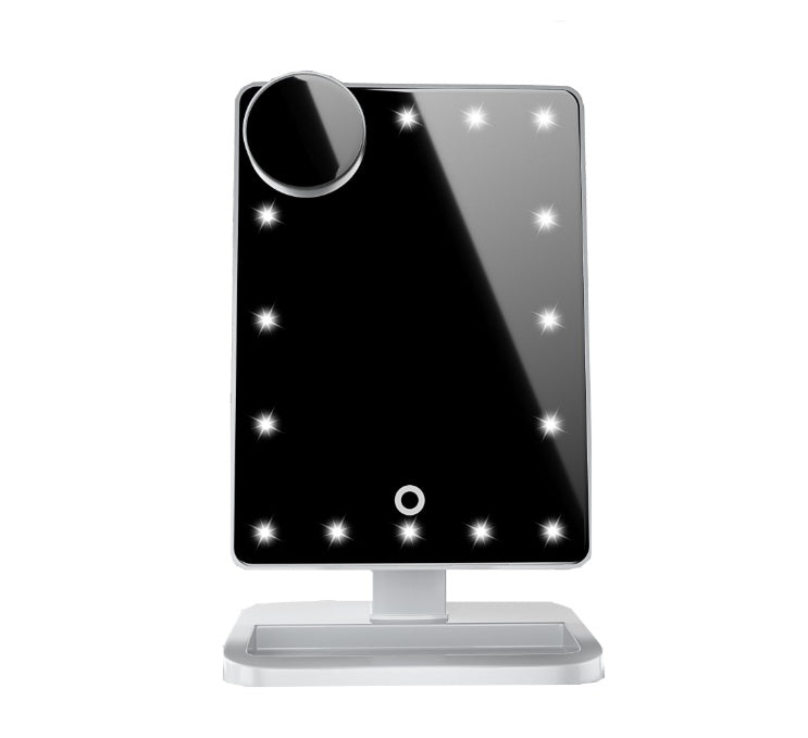 Touch screen LED makeup mirror with Bluetooth speaker and adjustable lighting