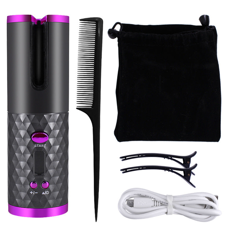 Rechargeable automatic hair curler with LCD display and ceramic barrel