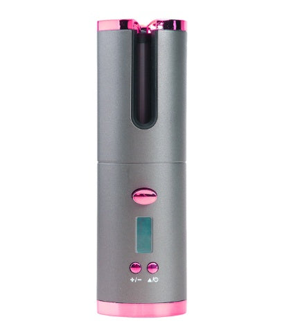 Rechargeable automatic hair curler with LCD display and ceramic barrel